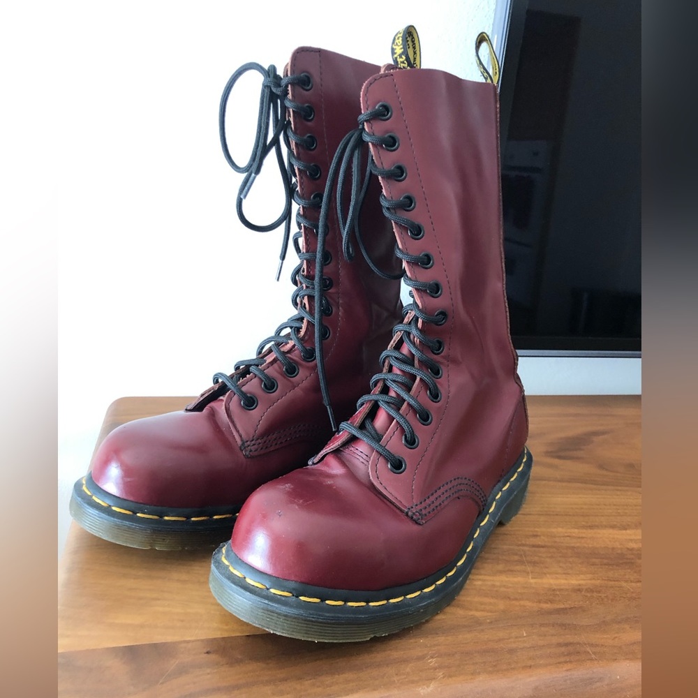 Dr. Martens burgundy steel toe boots